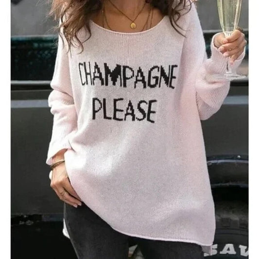 Wooden Ships Champagne Please Embroidered Knit Sweater Pink Medium / Large