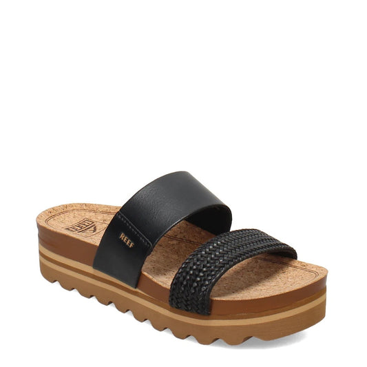 Reef Cushion Vista Slip On Double Strap Wedge Slide Sandals Black Braid 8