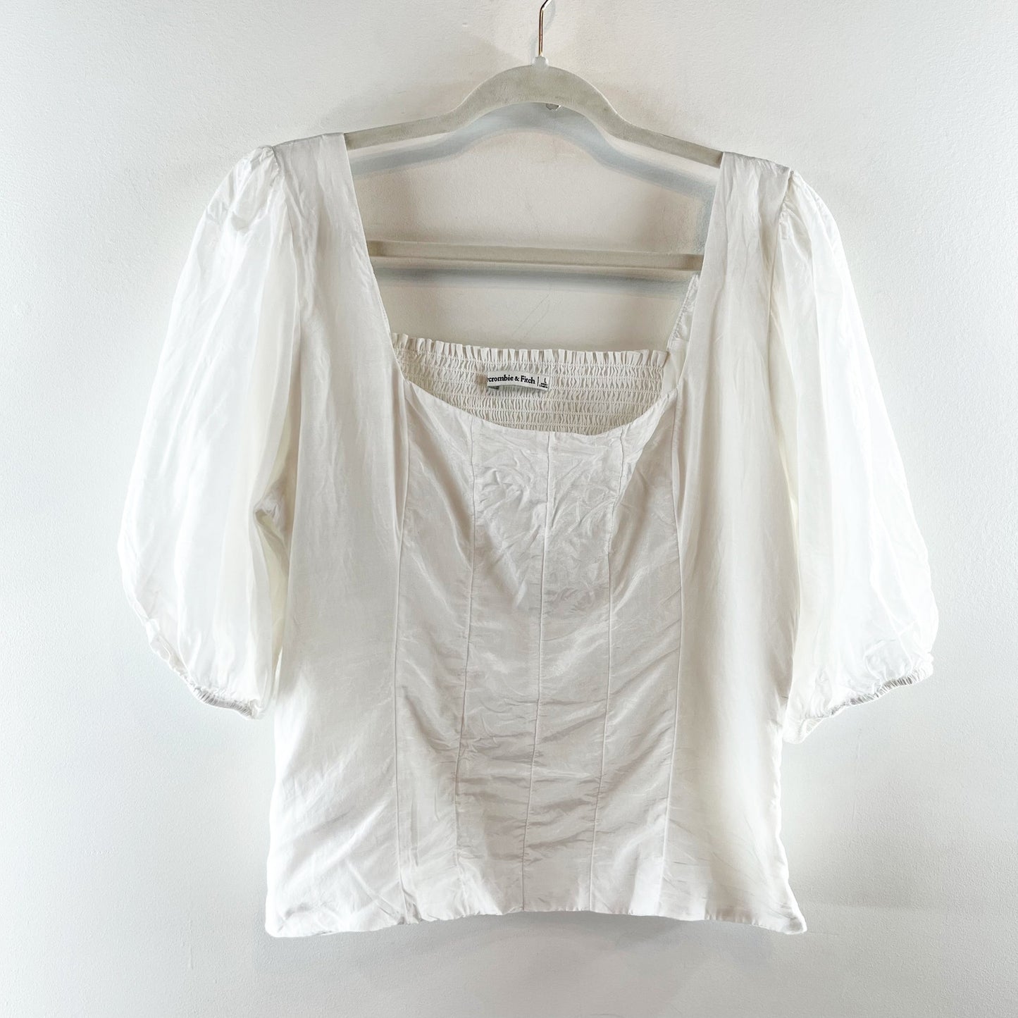 Abercrombie & Fitch Square Neck Corset Style Puff Short Sleeve Blouse Top White