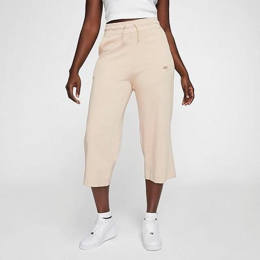 Nike Jersey Wide Leg Cropped Capri Pants Sweatpants Tan Khaki Small