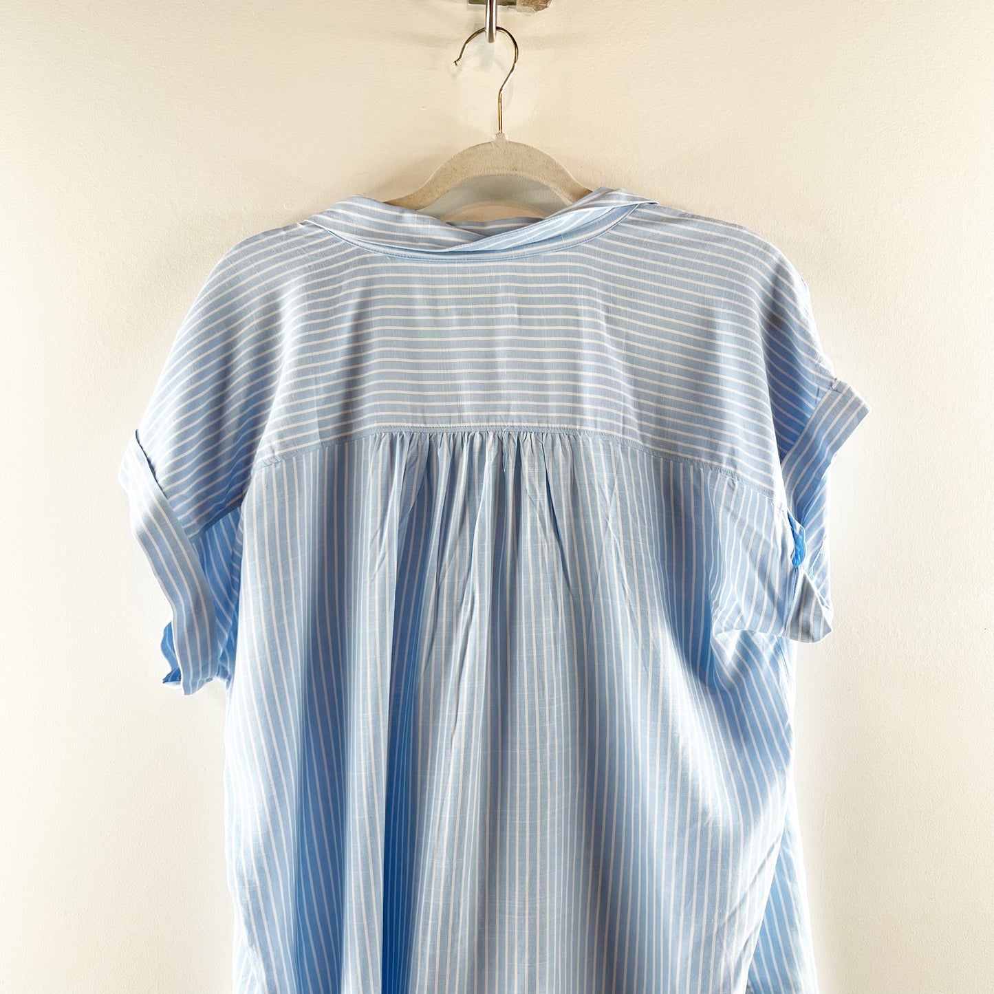 LOFT Striped Dolman Short Sleeve Button Up Shirt Blue Large