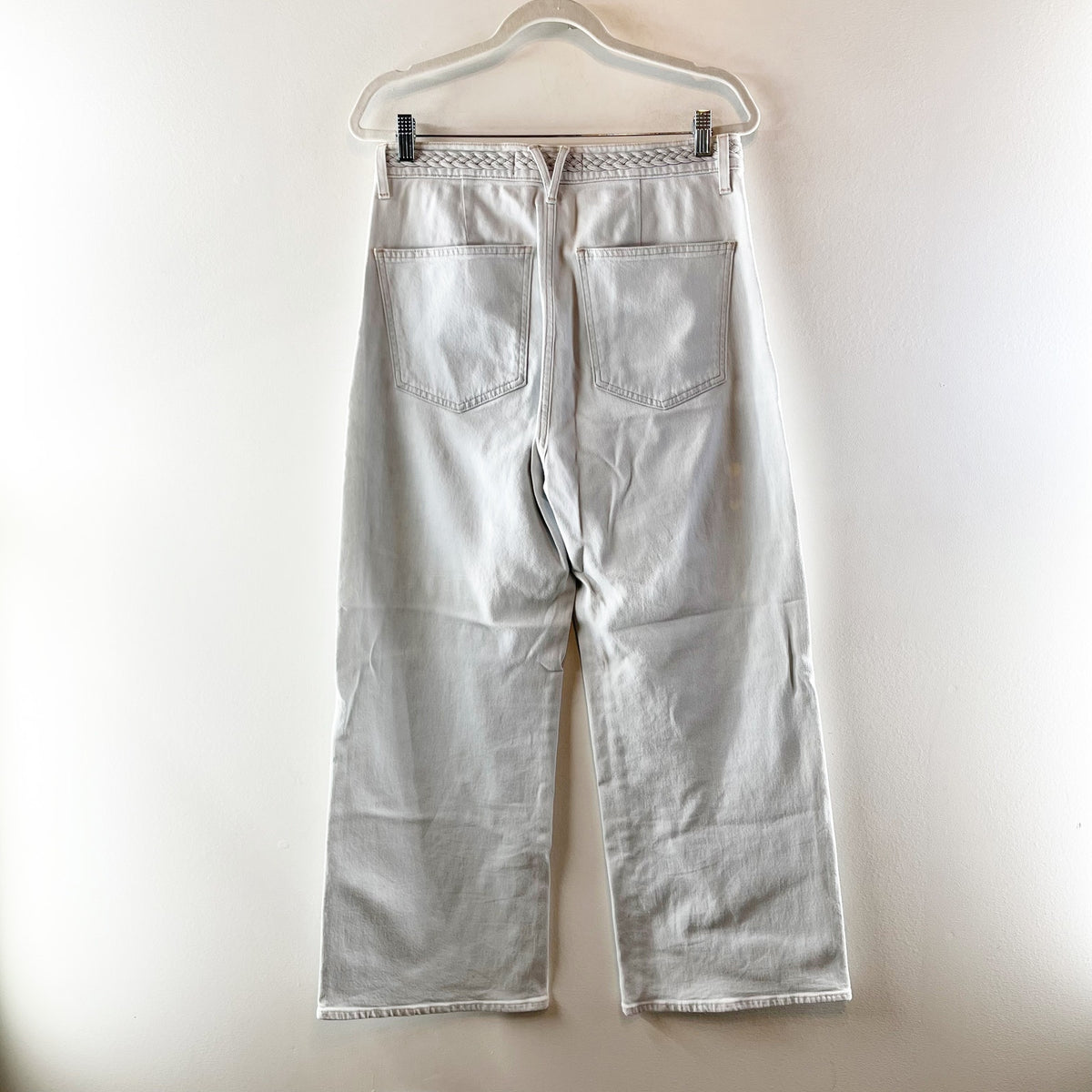 Veronica Beard Grant Braided Waist Extra High Rise Wide Leg Jeans Aspen Blue 10