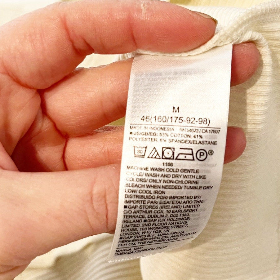 GAP Modern Rib Long Sleeve V Neck Cardigan Top Birch Cream Medium