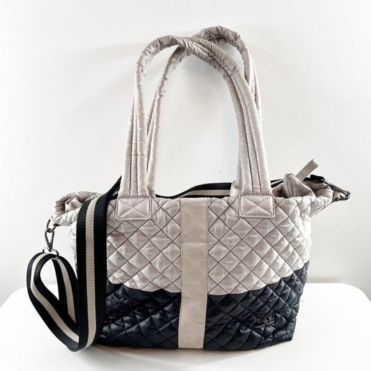 Oliver Thomas Kitchen Sink Colorblock Tote Quilted Bag Purse Gray Black