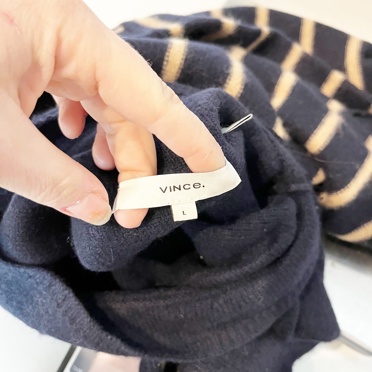 Vince Long Sleeve Striped Turtleneck Pullover Sweater Blue Tan Large