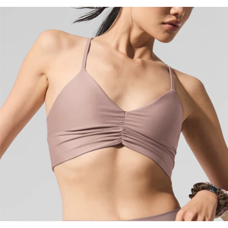 Alo Airlift Divine Ruched Center X Back Sports Bra Taupe Small
