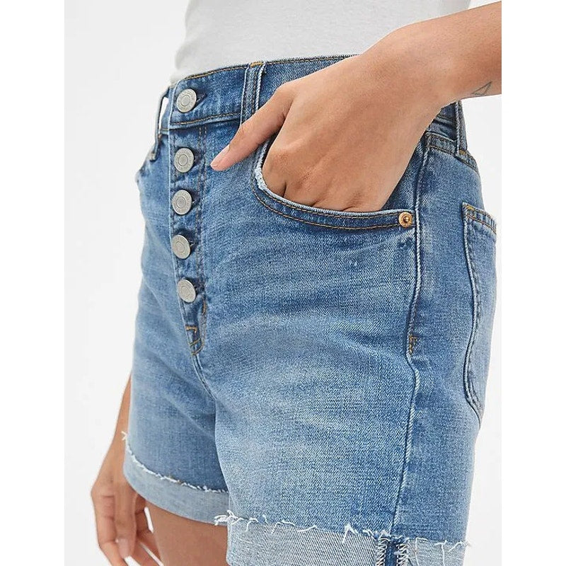 Gap Denim Button Fly High Waisted 4" Jean Short Medium Light Indigo 31 / 12