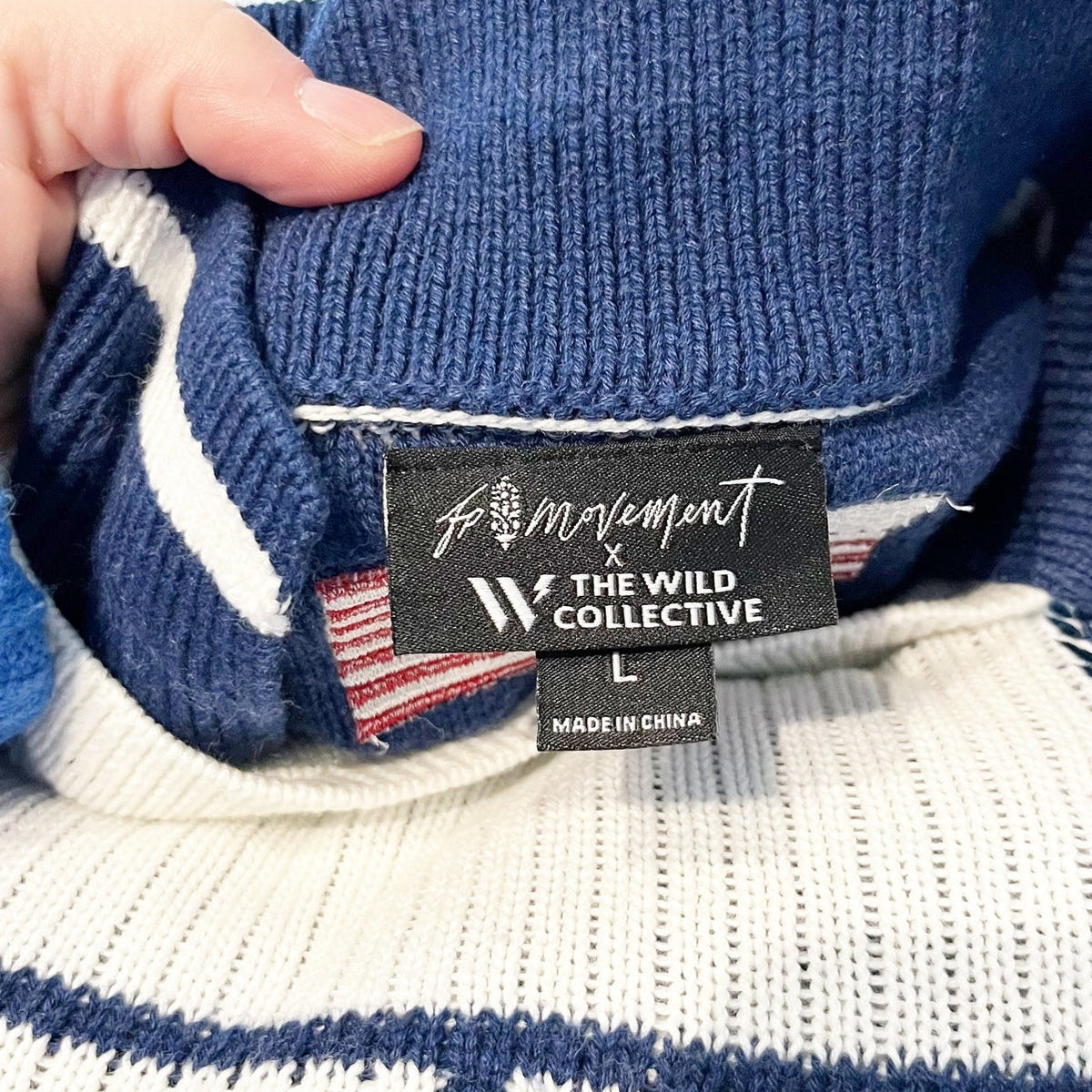 FP Movement Match Day USA Crochet Sweater Polo Jersey Red White Blue Large