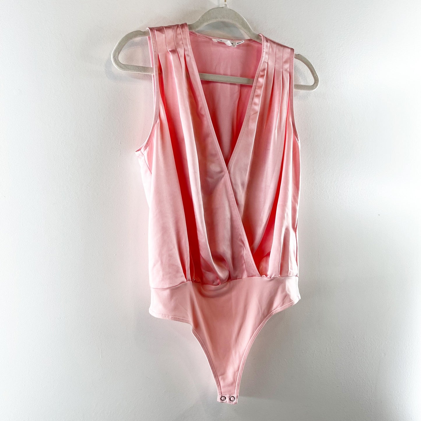 Good American Washed Satin Sleeveless Wrap Bodysuit Tank Top Bubble Pink 0