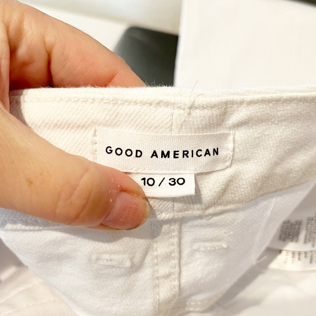 Good American Good Straight High Waist Raw Hem Jeans White 10  / 30