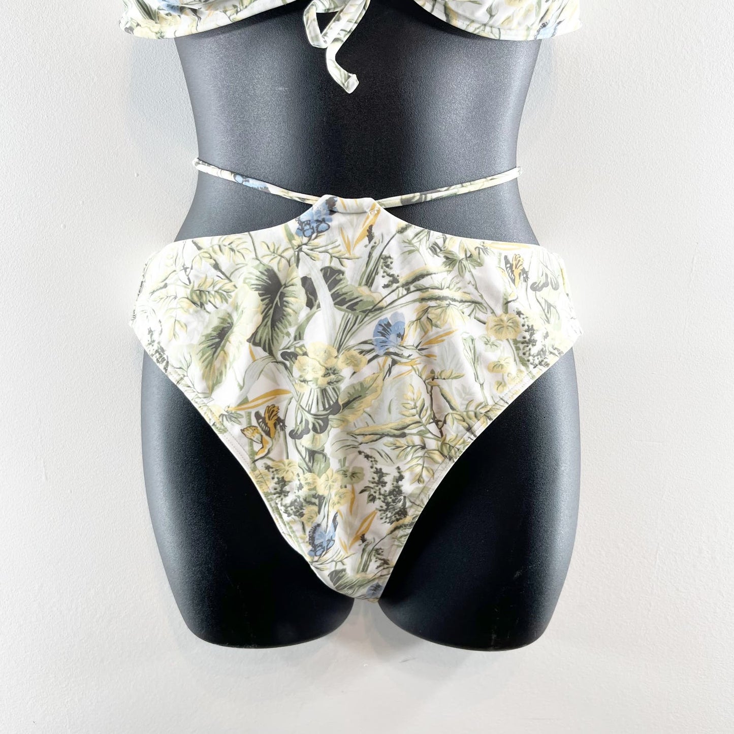 Abercrombie & Fitch Cinched Bandeau Top High Waist Bottom Bikini White Floral M