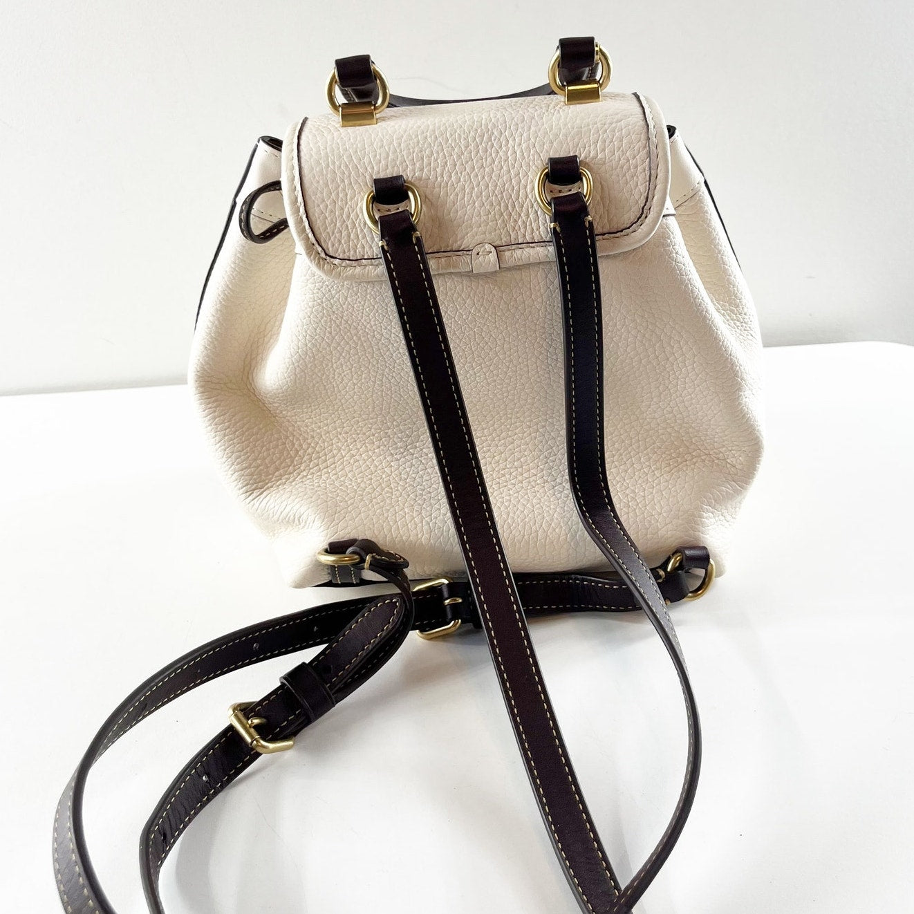 Coach Riya 21 Pebble Leather Backpack with Leather Top Handle Cream White