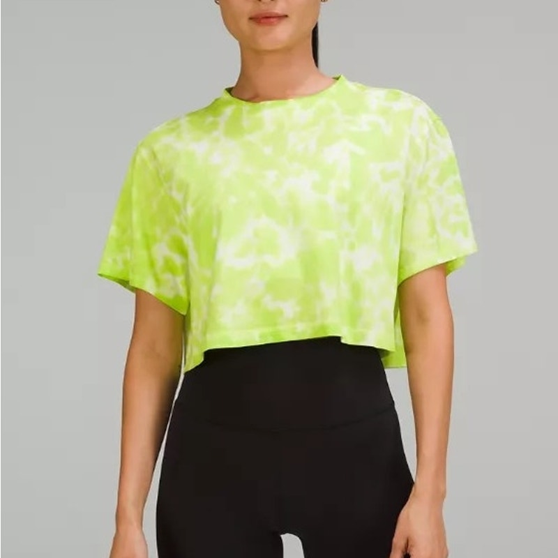 Lululemon All Yours Cropped Cotton T-Shirt Tie Dye Neon Yellow Medium