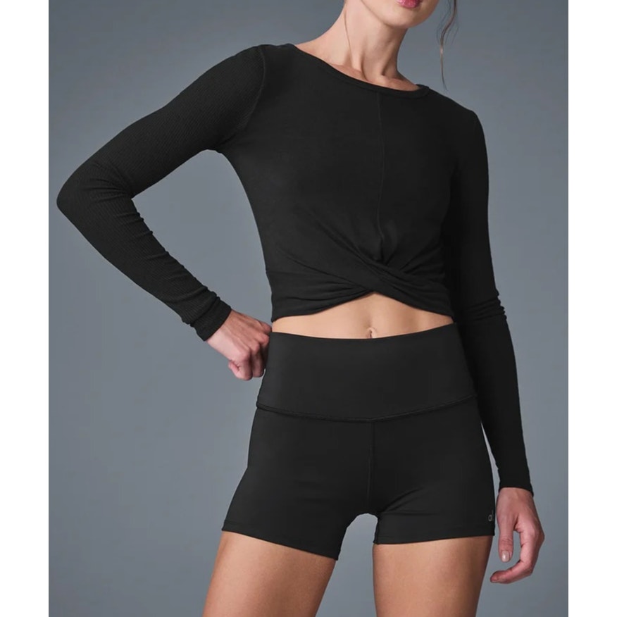 Alo Yoga Cover Long Sleeve Twist Front Top Black Small