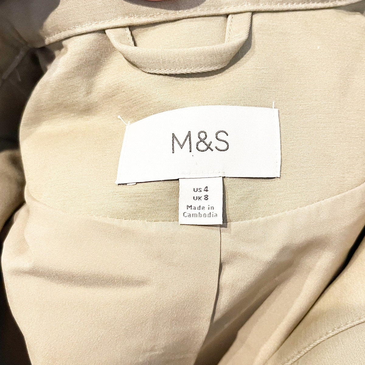 M&S Stand Collar Bomber Cropped Trench Coat Jacket Tan Beige 4