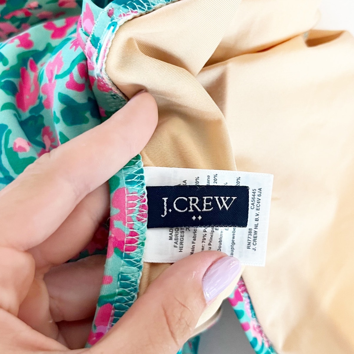 J. Crew Ruched Plunge One Piece Swimsuit Green Pink Floral Print Small