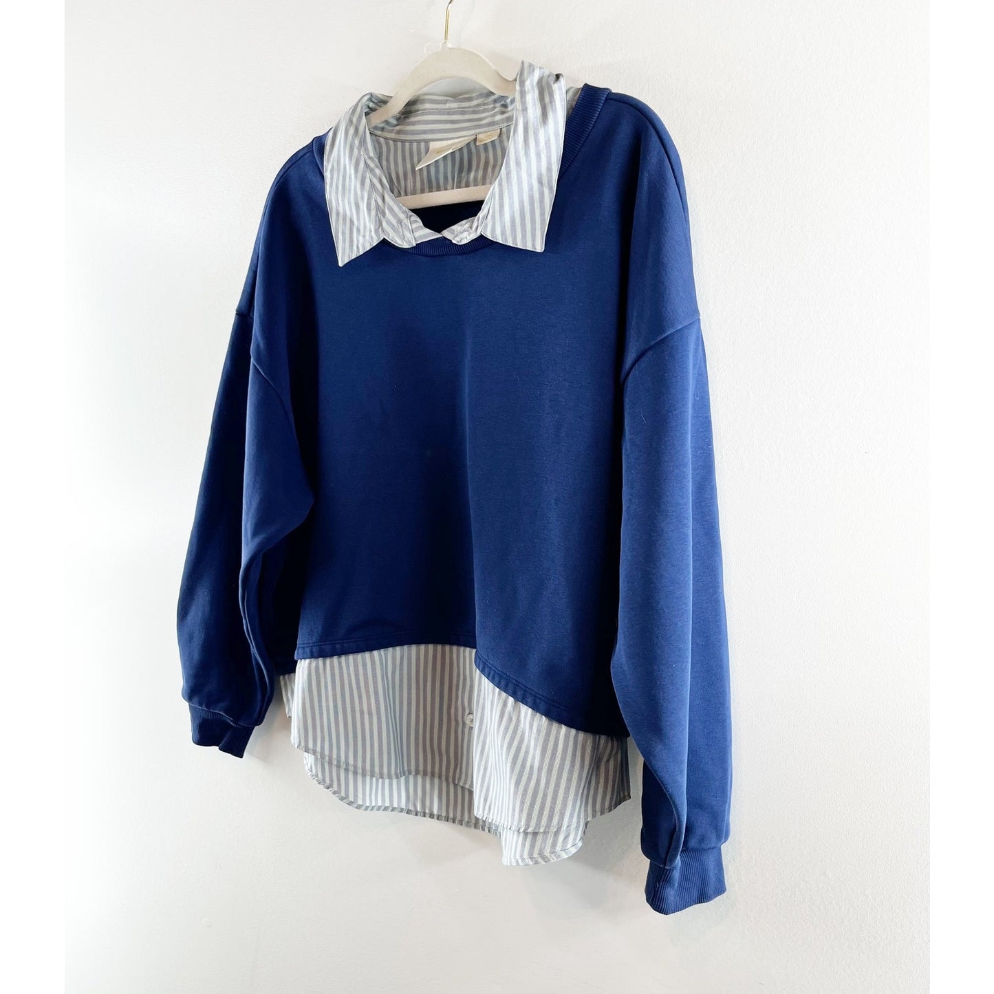 Maeve Anthropologie Long Sleeve Twofer Layered Oversized Sweatshirt Blue XL
