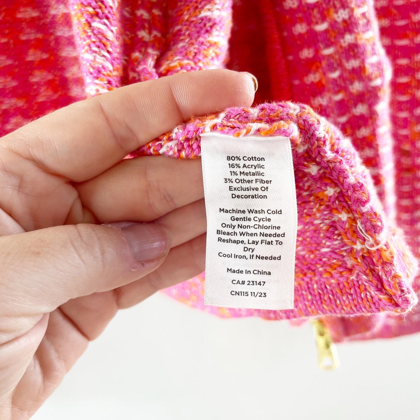 Talbots Dash Striped Long Sleeve Collared Zip Up Cardigan Sweater Pink Orange L