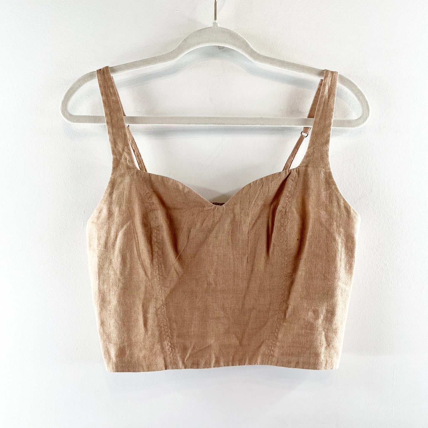 Abercrombie Cropped Smocked Back Tank Top Tan Beige Medium