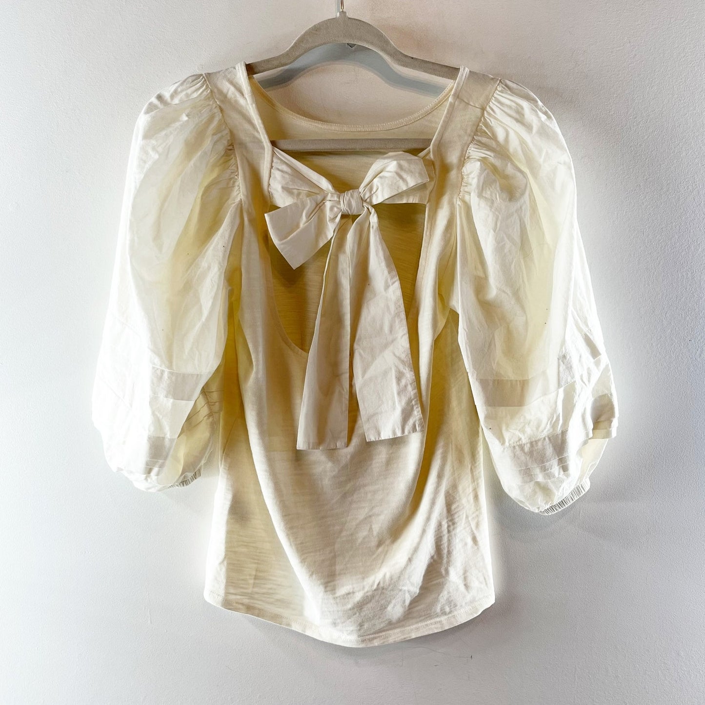 Nation LTD Gracie Pintuck Combo Tee Shirt Top in Cream Ivory XS