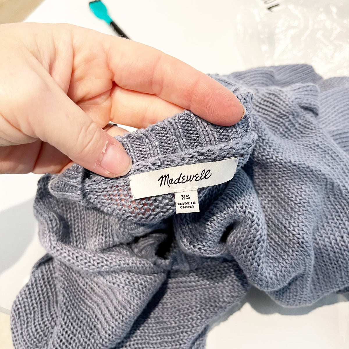 Madewell Linen Drop Shoulder Crewneck Sweater Blue XS