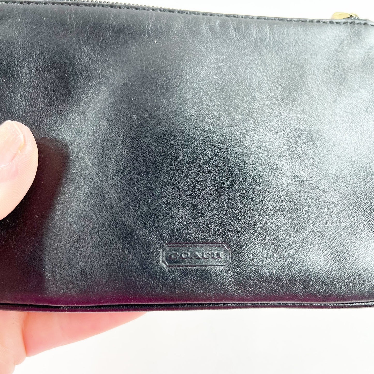 Coach Leather Zip Small Purse Pouch Wallet with Wristlet Strap Black