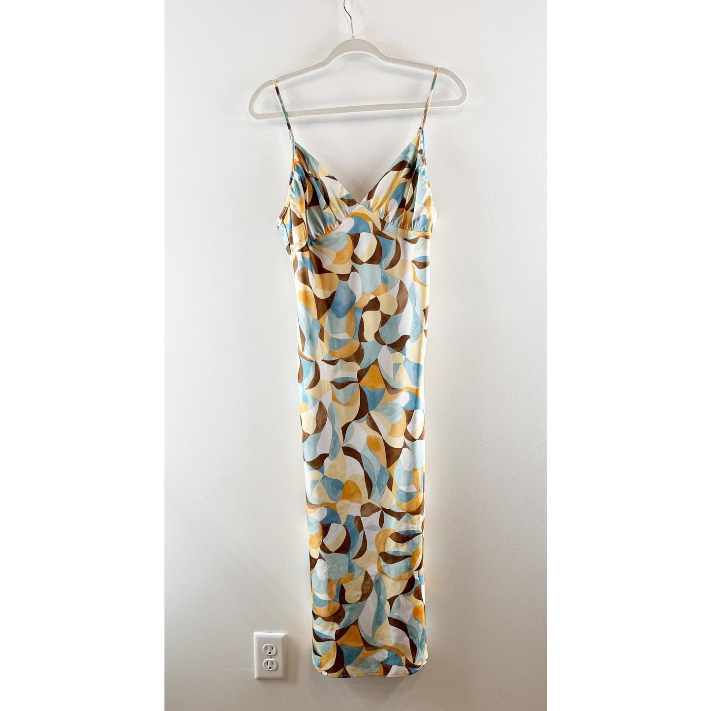 Abercrombie & Fitch Satin Printed Midi Slip Dress Cream Multi Medium
