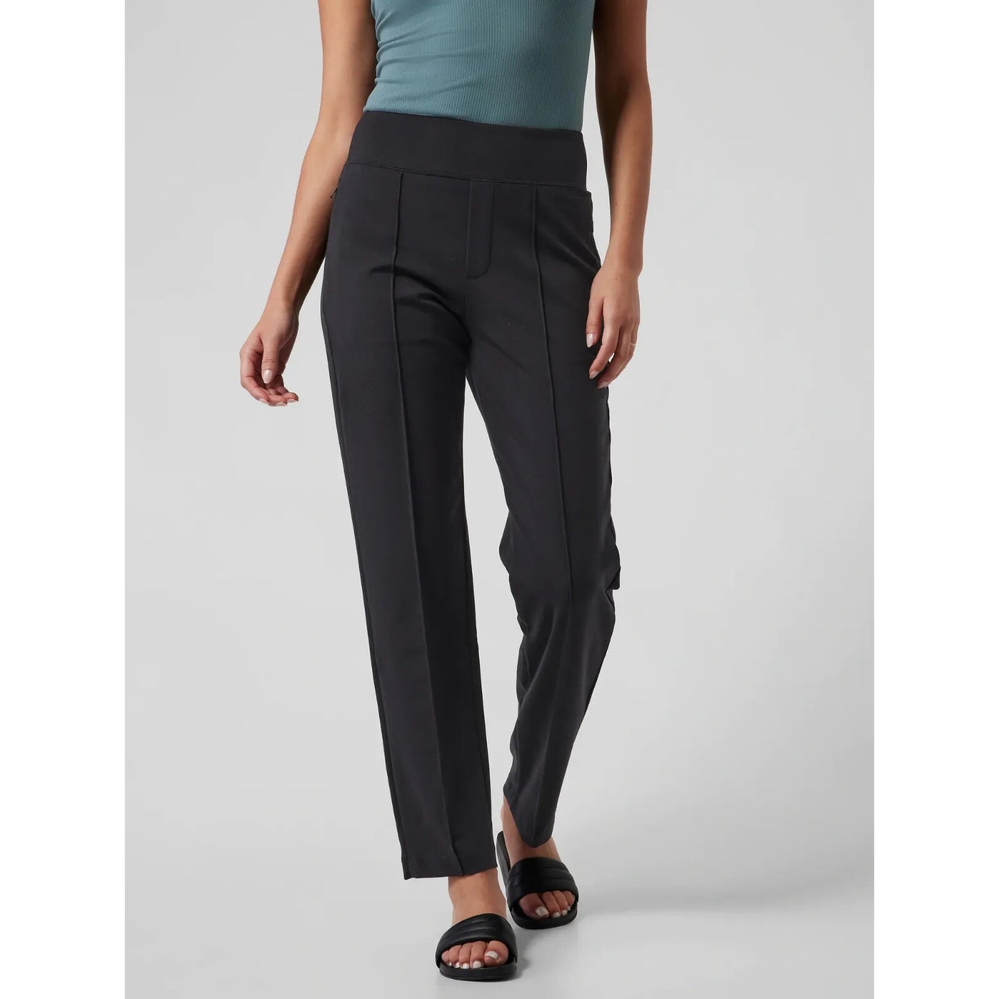 Athleta Eastbound Straight Leg High Rise Trouser Pants Black 8 Tall