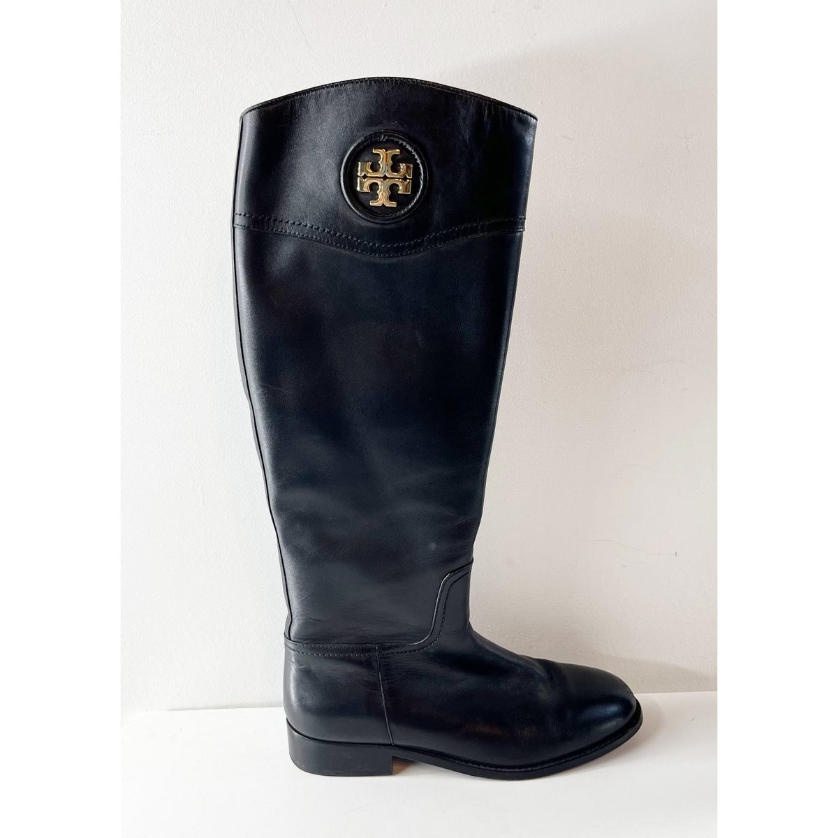 Tory Burch Junction Tall Leather Riding Boots Black 8.5