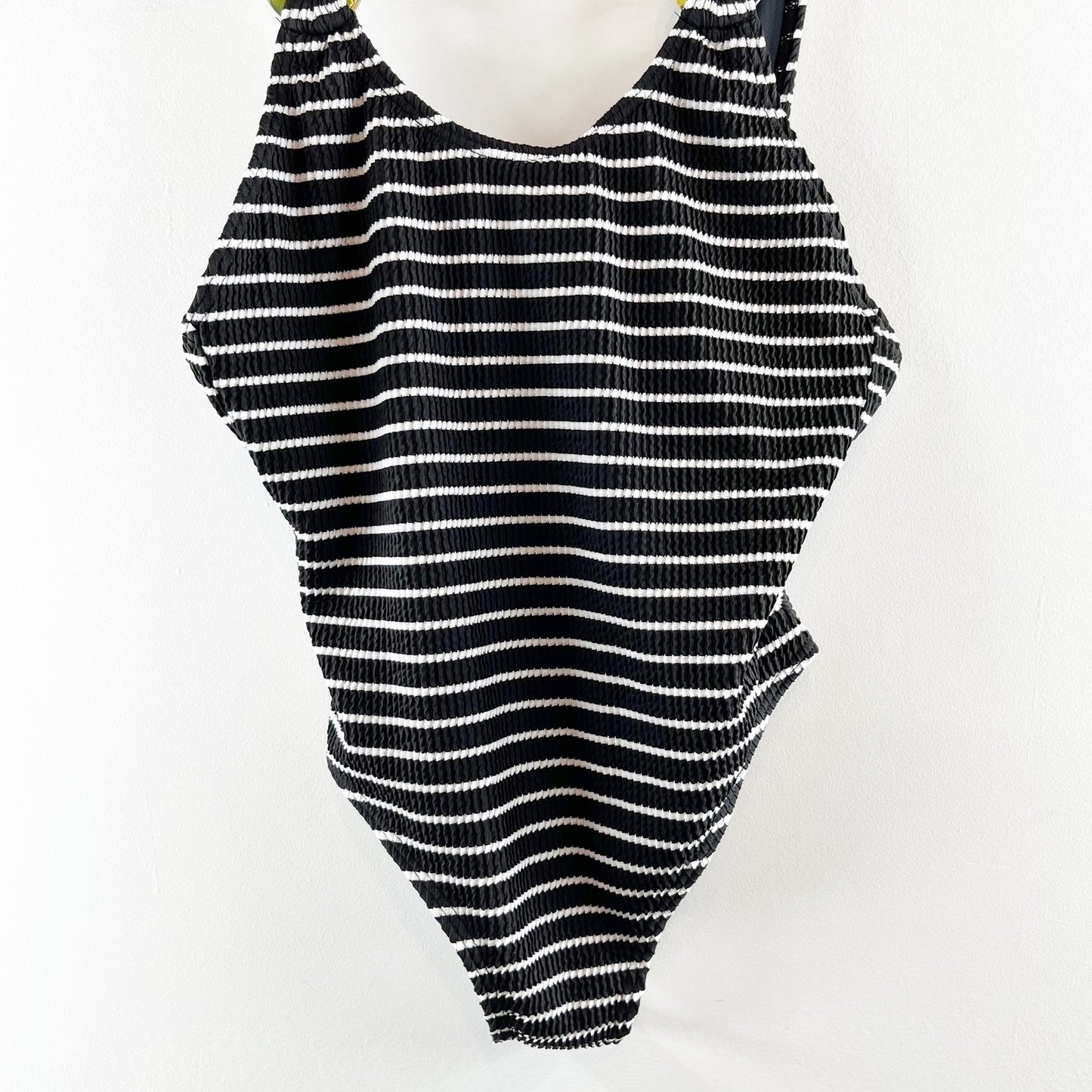 New Look ASOS Striped Ribbed One Piece Swimsuit Black White US 10