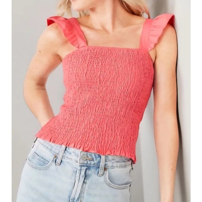 Old Navy Sleeveless Square Neck Full Smocked Fitted Tank Top Ginger Rose Pink XL