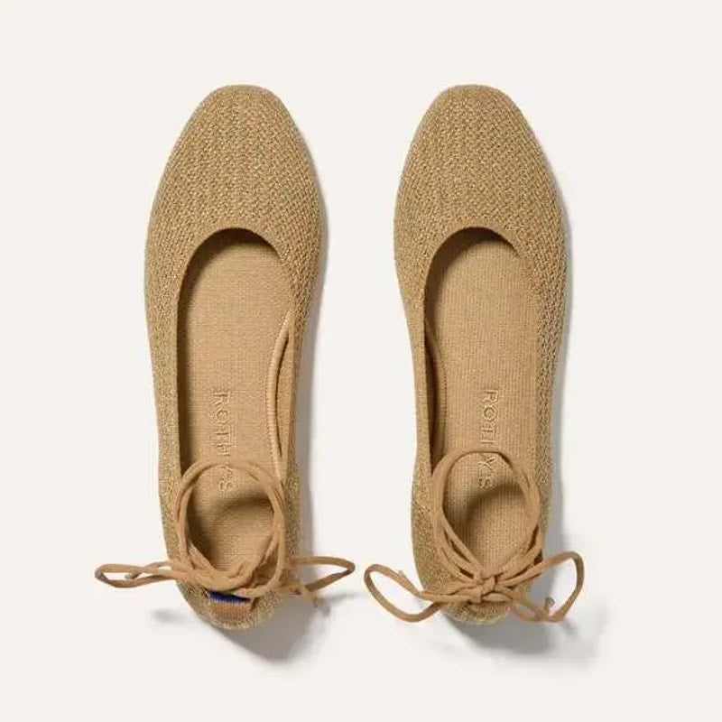 Rothy's The Square Wrap Ballerina Flats Shoes Gold Stripe 9