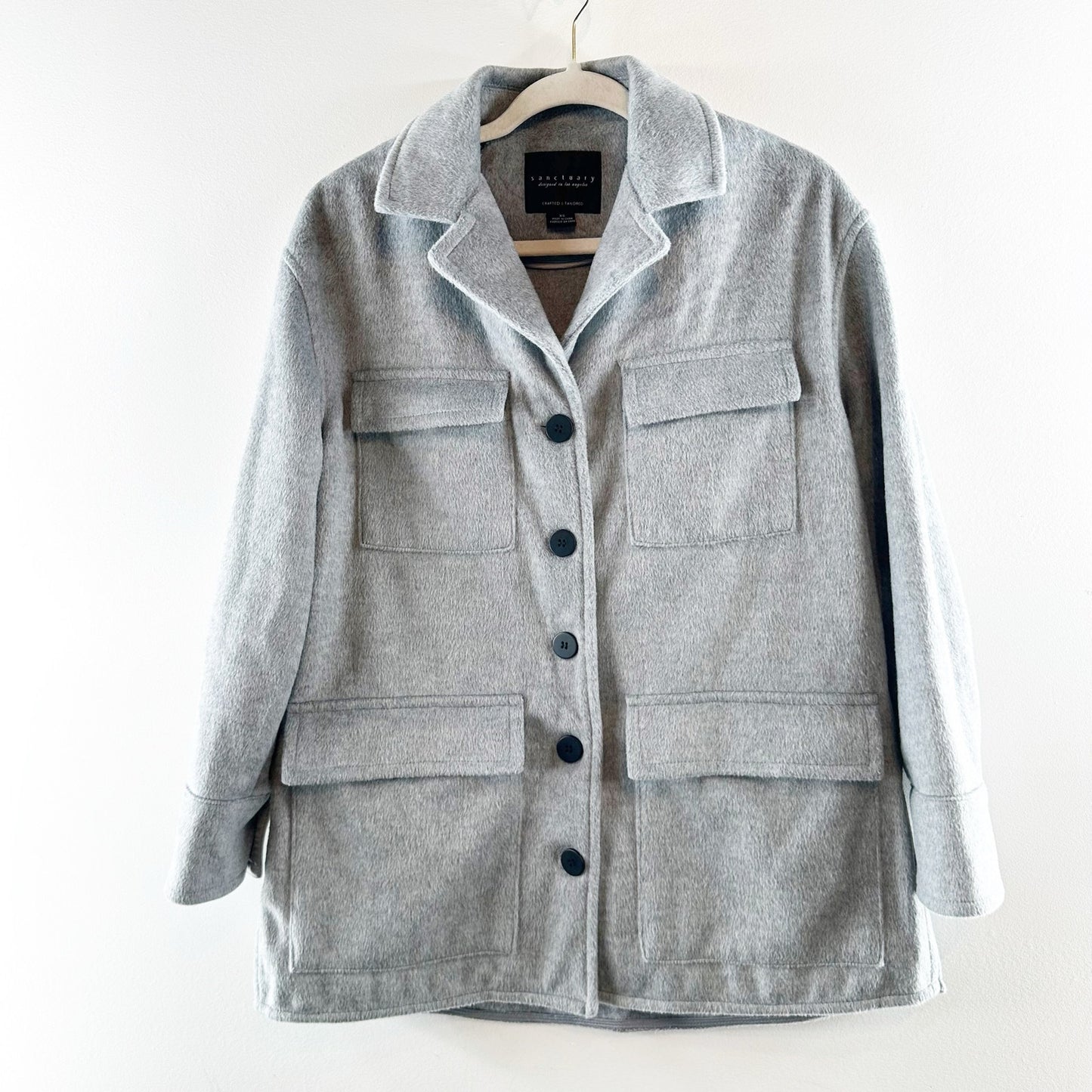 Sanctuary Fisher Car Long Sleeve Buttoned Chest Pocket Oversized Coat Gray Small