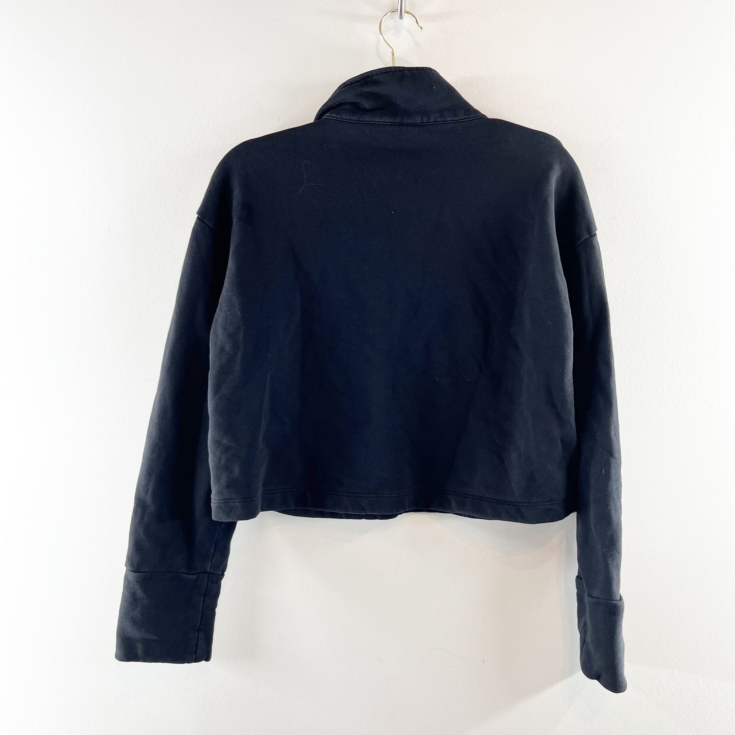 Outdoor Voices Pickup Cotton 1/4 Zip Cropped Pullover Sweatshirt Black Medium