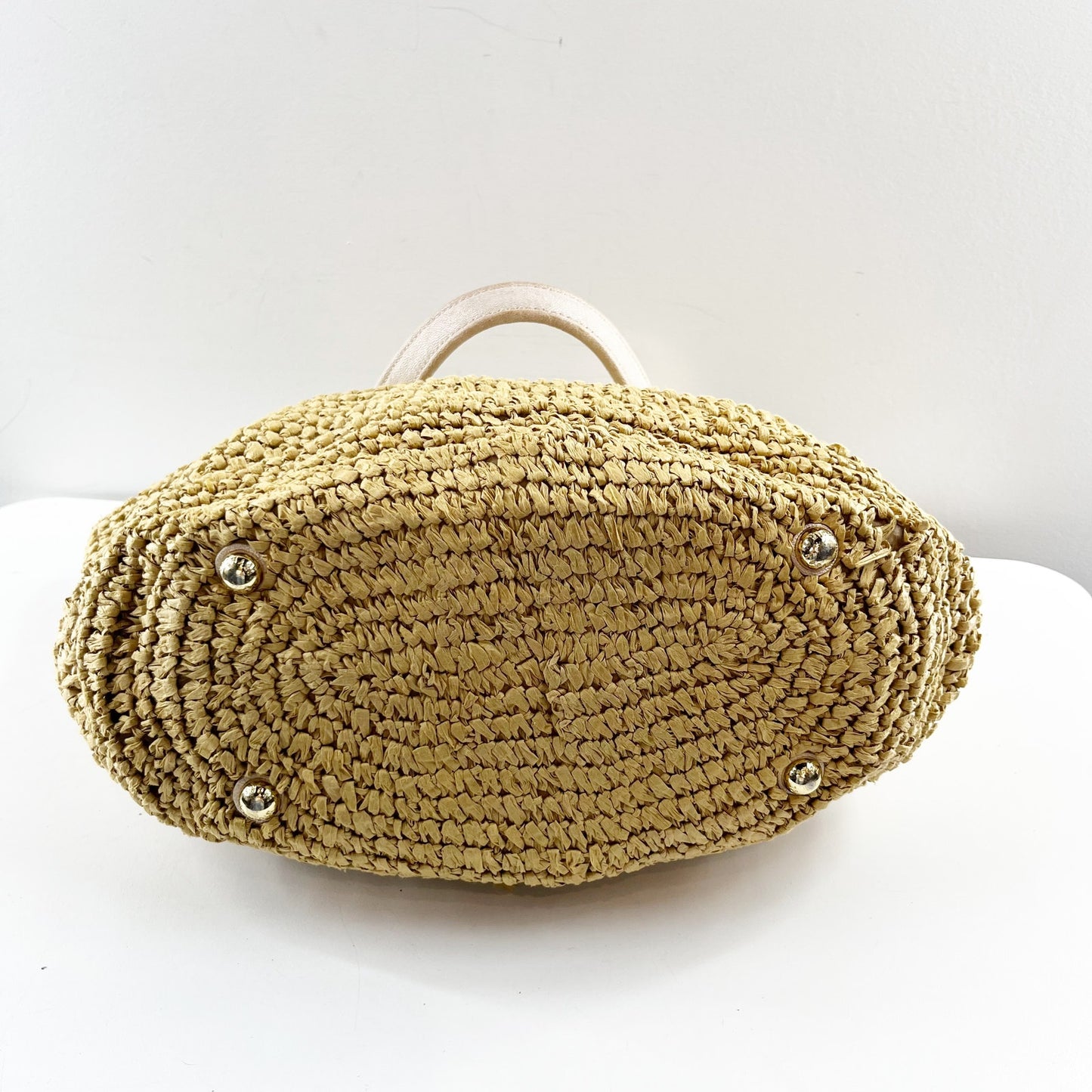 Michael Kors Santorini Straw Raffia Tote Bag Beach Tan White