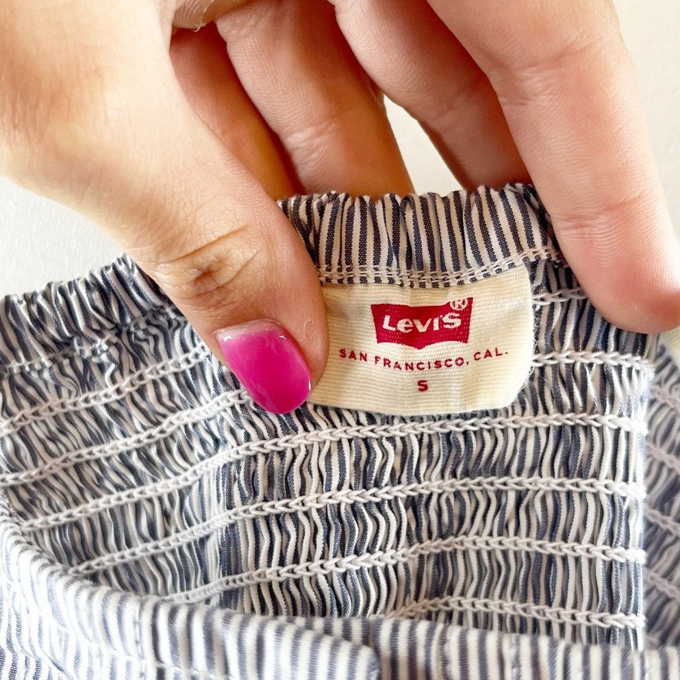 Levi's Issa Striped Sleeveless Smocked Tiered Midi Dress Blue White Small