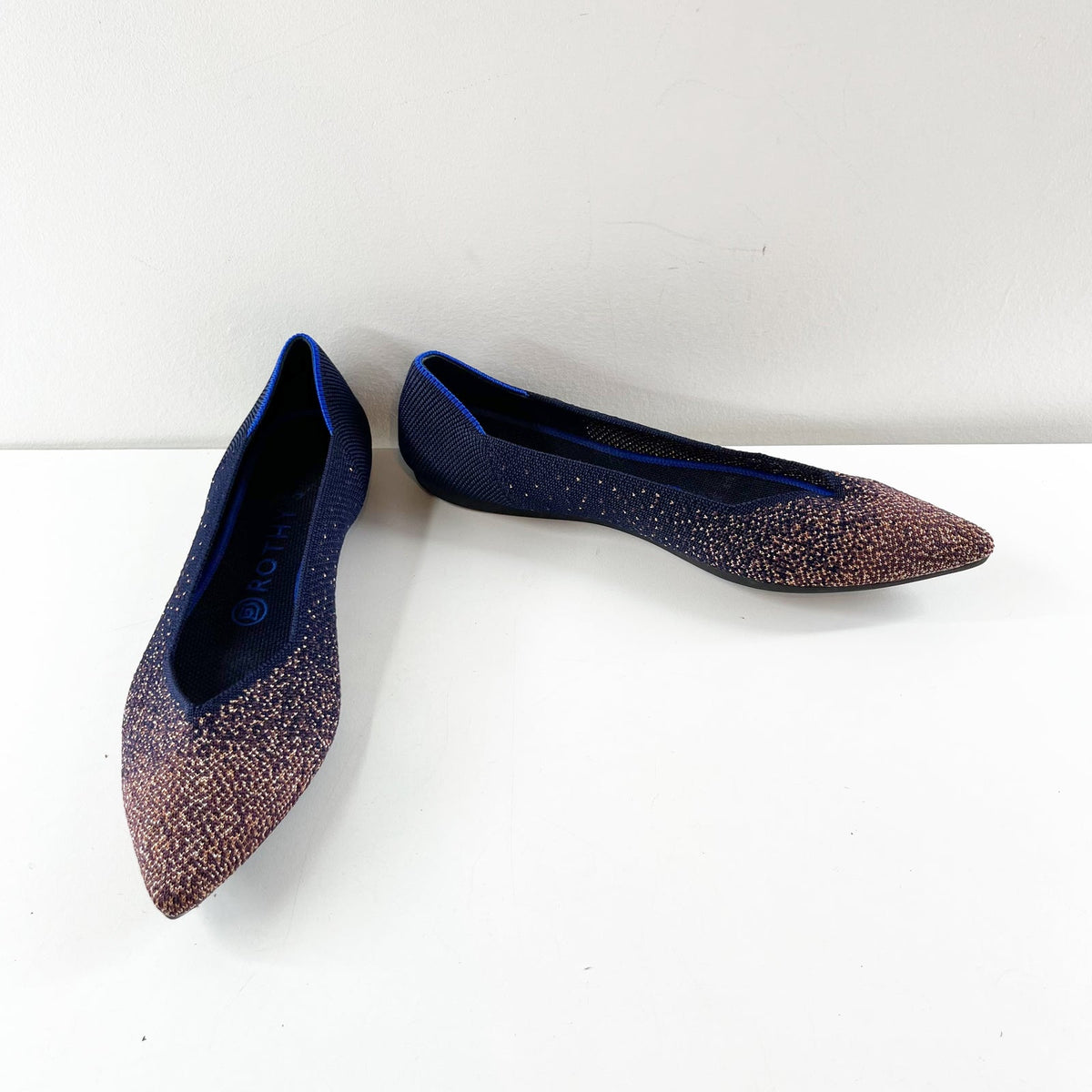 Rothy's Ombre Knit The Point Slip On Flat Shoes Midnight Blue Metallic 8.5