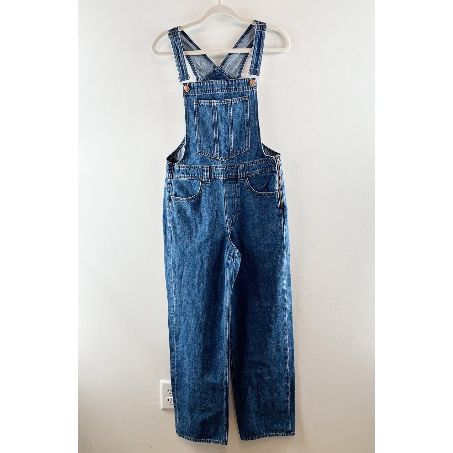 Madewell Low-Slung Straight Leg Denim Overalls Blue Small