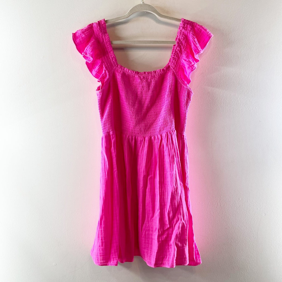 LoveShackFancy Athalia Cotton Ruffle Strap Gauzy Mini Babydoll Dress Pink XL