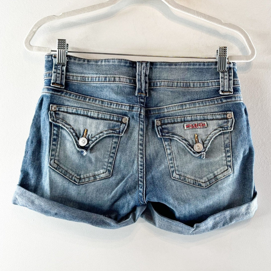 Hudson Jeans Ruby Rapture Whiskered Fading Denim Jean Shorts Blue 27