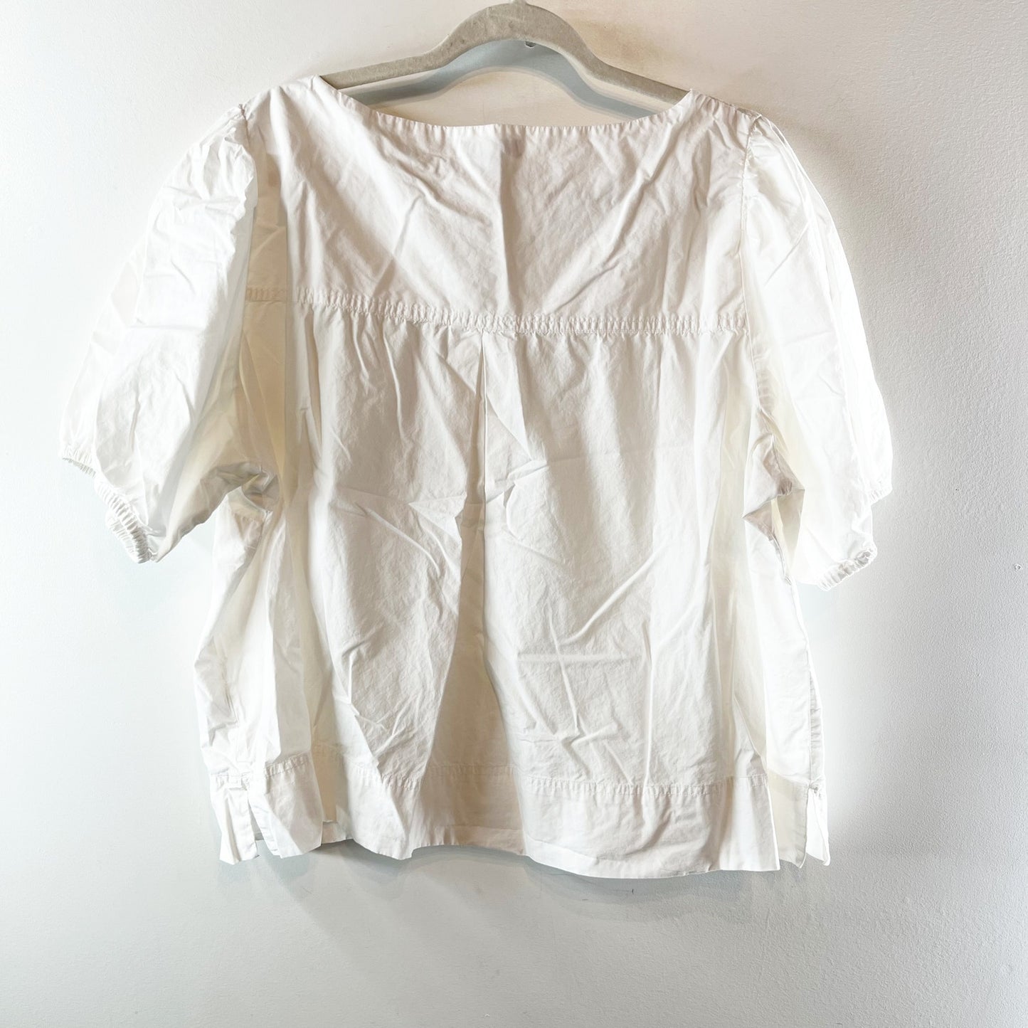 J. Crew Short Puff Sleeve Boat Neck Cotton Poplin Boxy Blouse Top White Plus 2X