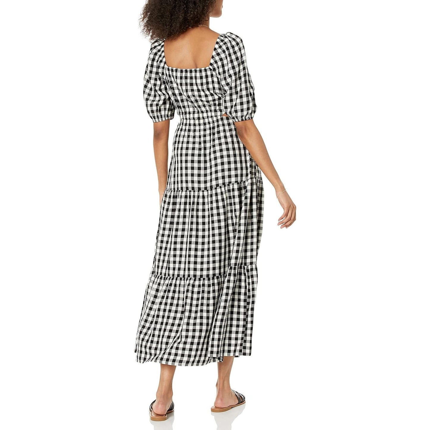 The Drop Anaya Square Neck Cut-Out Tiered Maxi Dress Gingham Black White Small