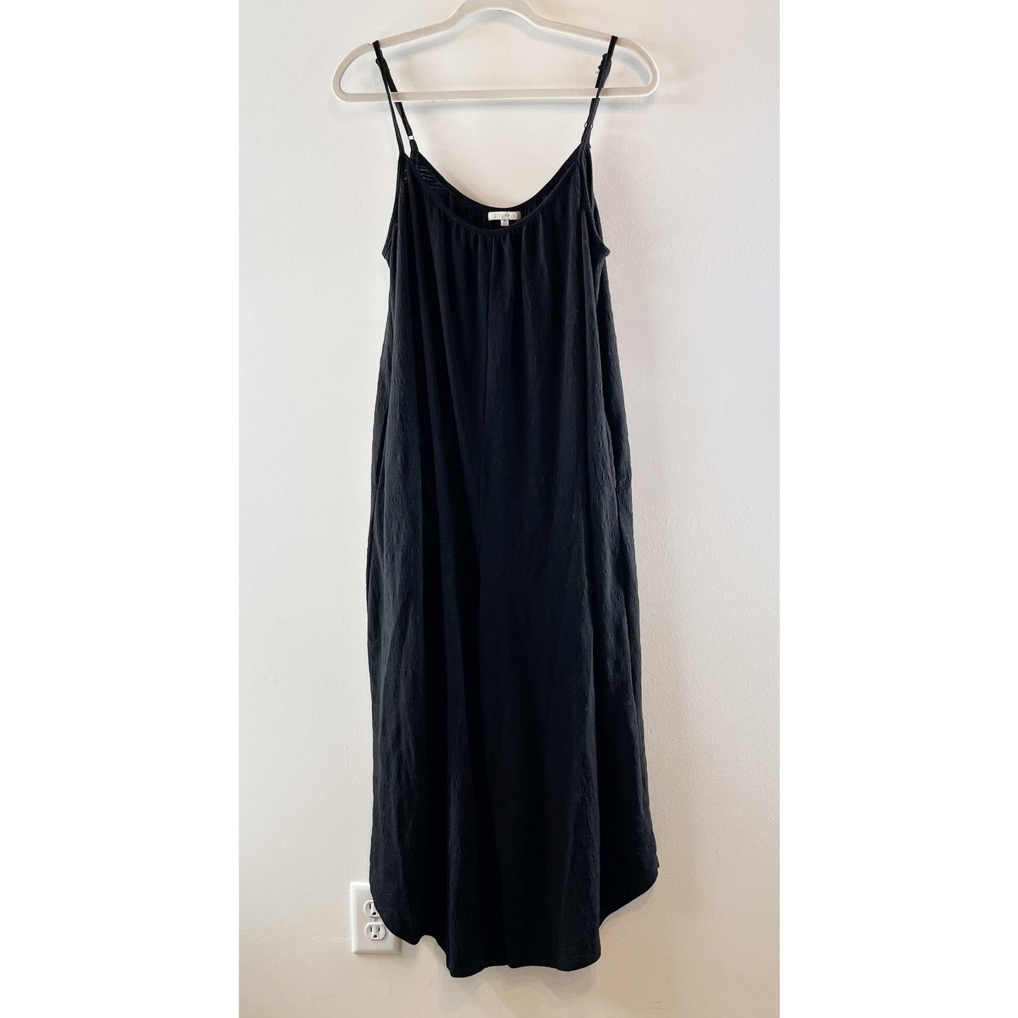 Z Supply Textured Flared Wide Leg Cropped Waistless Jumpsuit Black Medium
