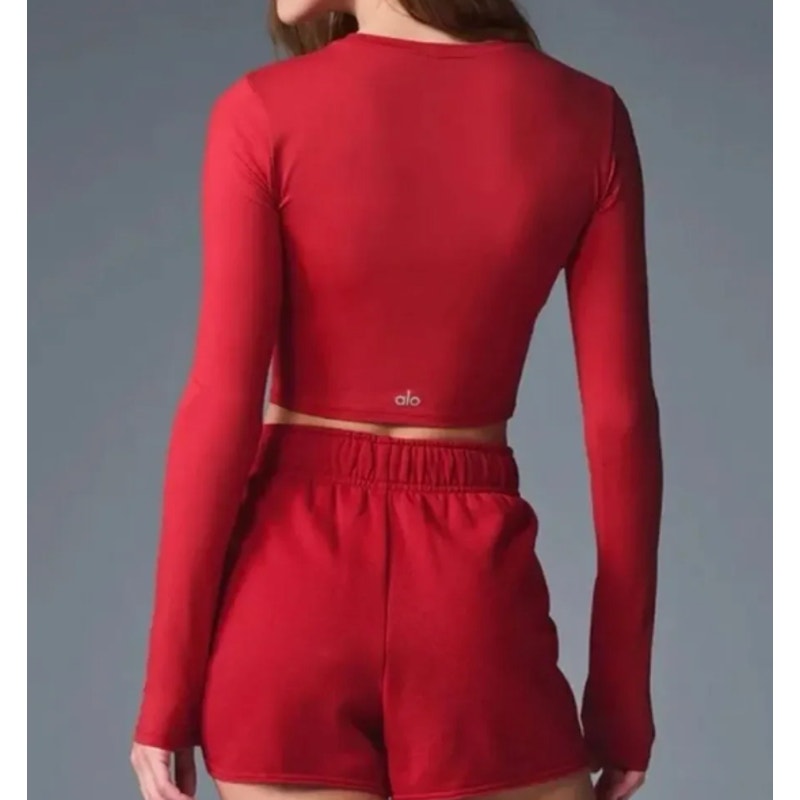 Alo Alosoft Crop Finesse Long Sleeve Top Bold Red Small