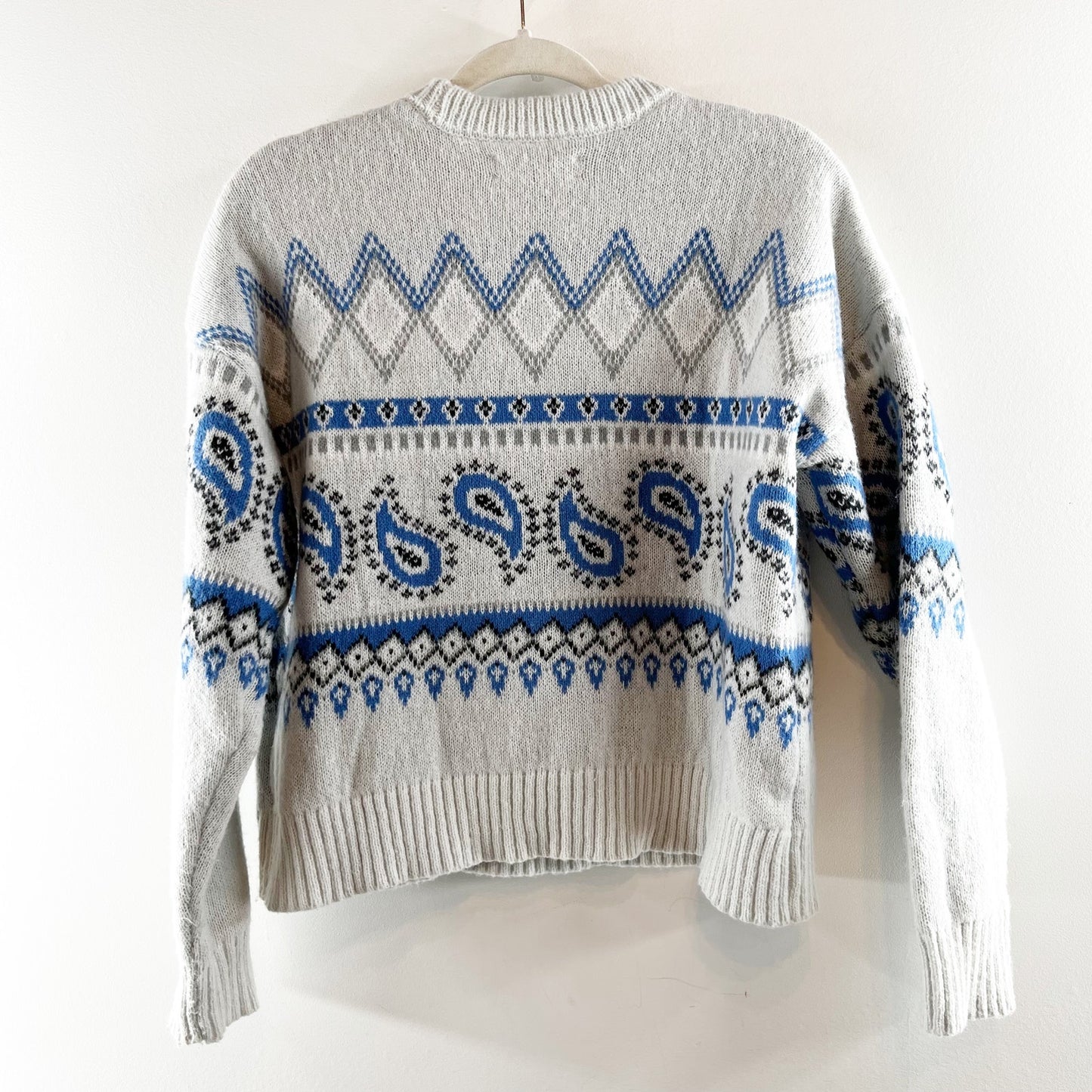 Lucky Brand Crewneck Fair Isle Long Sleeve Sweater Gray Blue Large