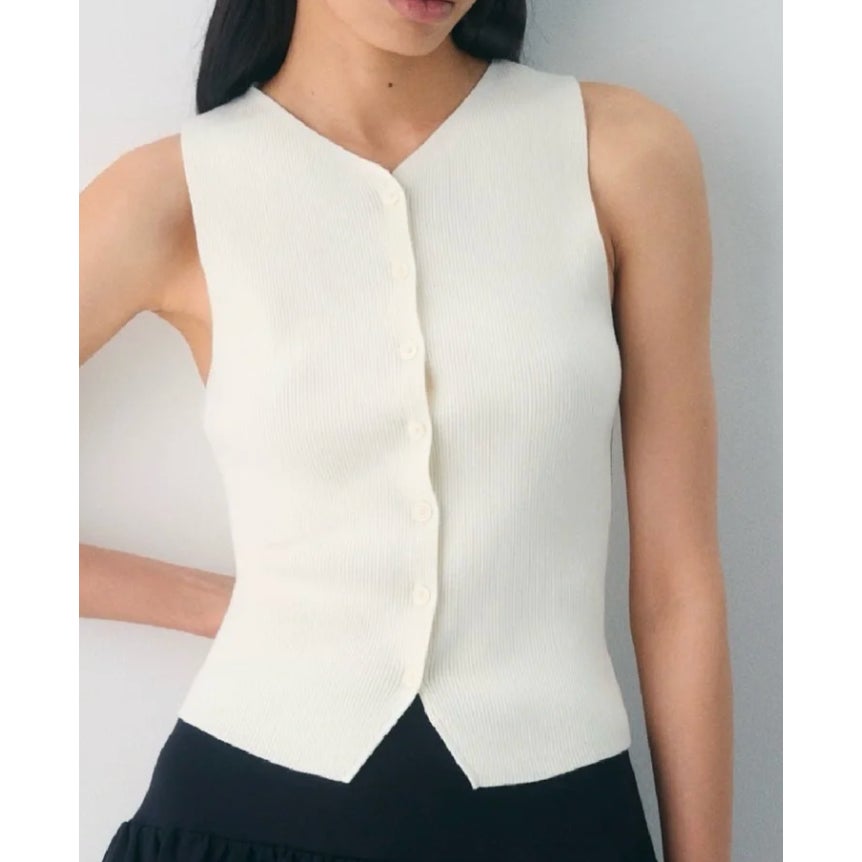 Wilfred Aritzia Croquet Ribbed Sweater Vest Top Light Birch Cream XS