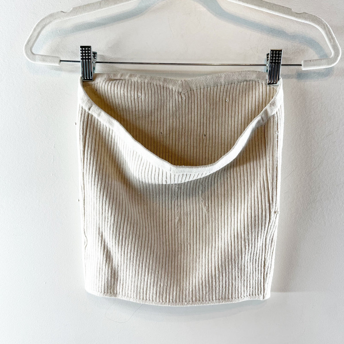 Aerie Pearl Ribbed Strapless Tube Top Tank Cream Tan Large