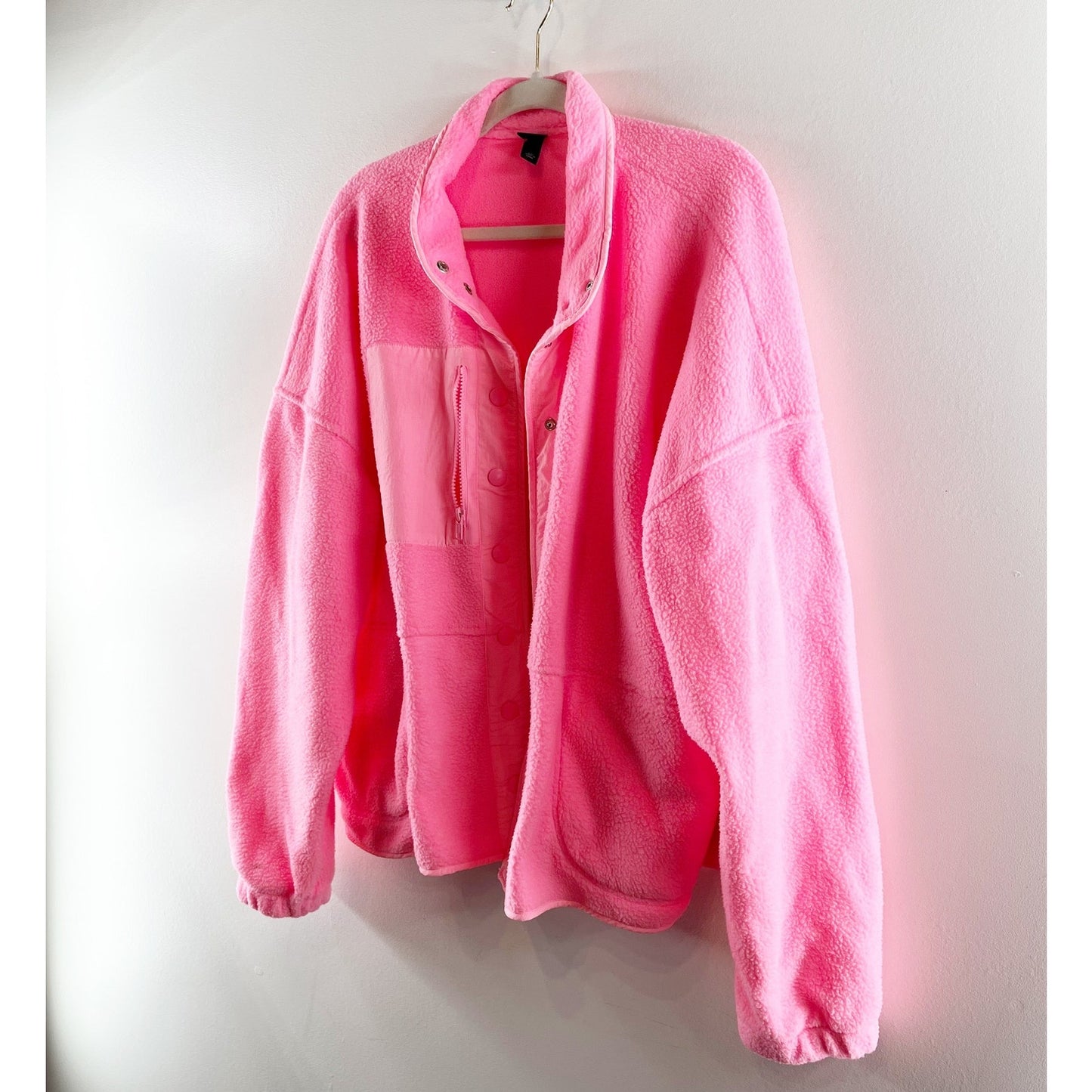 Wild Fable Snap Button Up Fleece Sherpa Jacket Neon Pink XXL