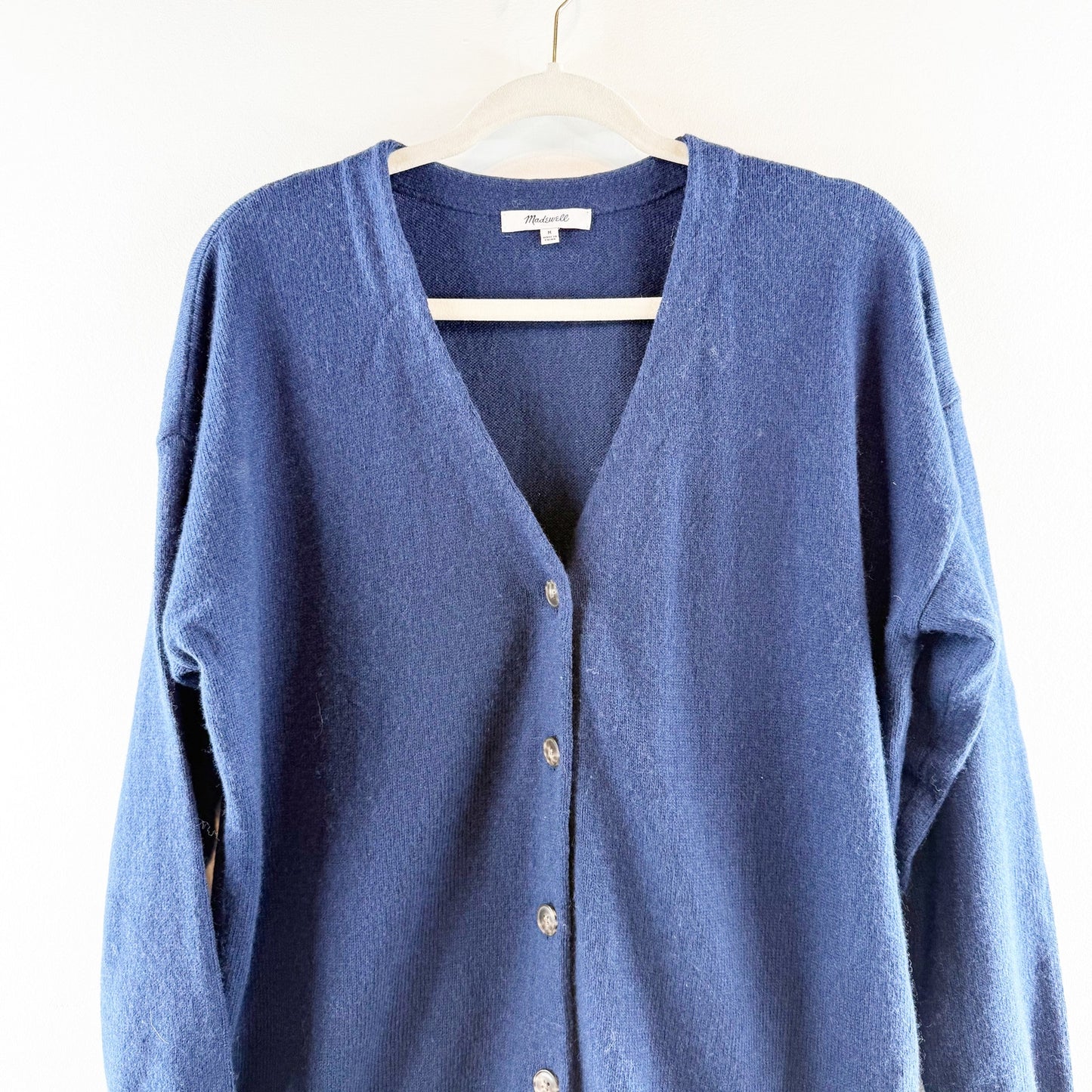 Madewell Relaxed V Neck Button Up Cardigan Sweater Heather Indigo Blue Medium