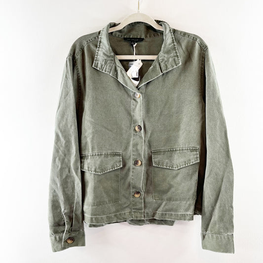 Jane + Delancey Long Sleeve Boxy Canvas Utility Jacket Shacket Green Medium